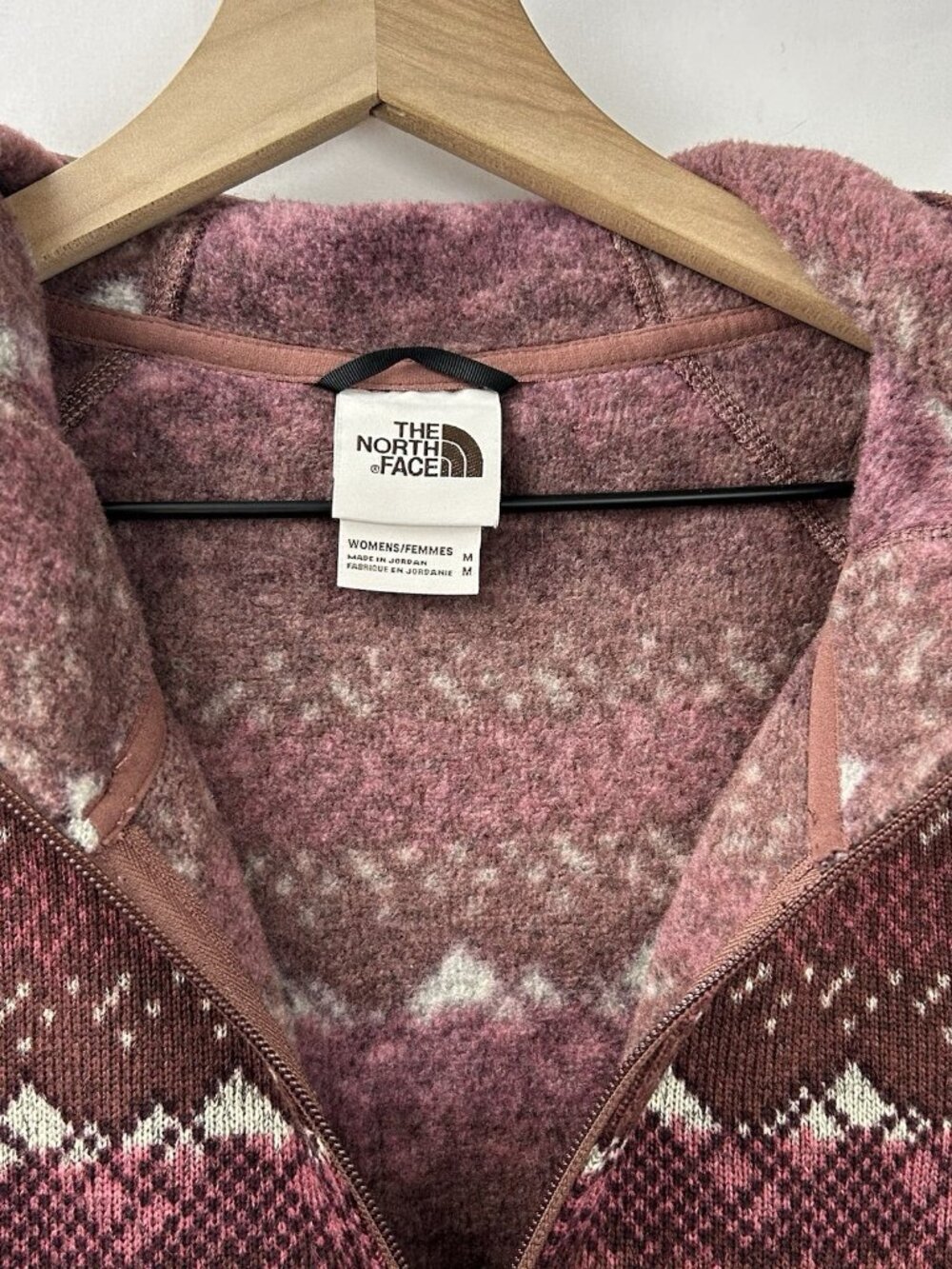 North Face Sweater Women’s M Printed Crescent Fleece Hooded Pullover Fair Isle - Picture 14 of 15